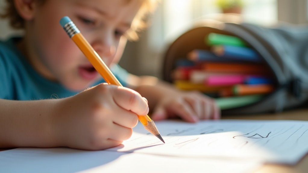 Child writing with pencil on paper, illustrating handwriting struggles and the need for occupational therapy support for improved writing skills and confidence.