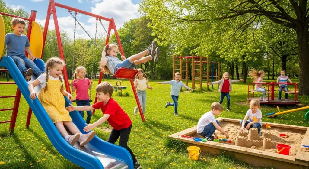 Children playing together in a park, showcasing the importance of play for child development