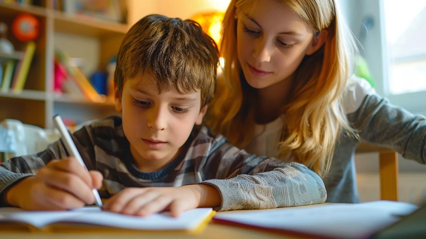 Child engaged in writing with guidance from a supportive adult in a learning environment, illustrating occupational therapy's role in enhancing educational engagement and independence.