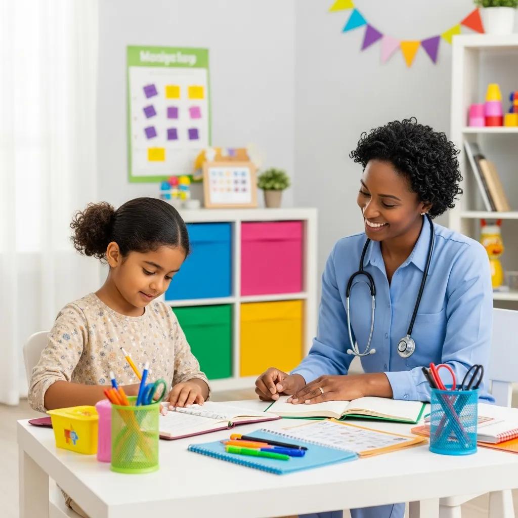 Child receiving executive function therapy in a supportive environment