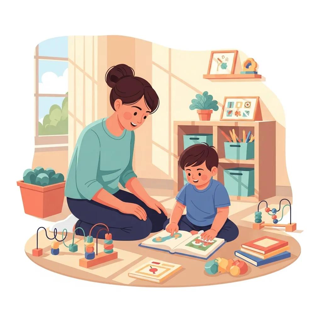 Parent and child engaging in a playful learning activity to support communication development