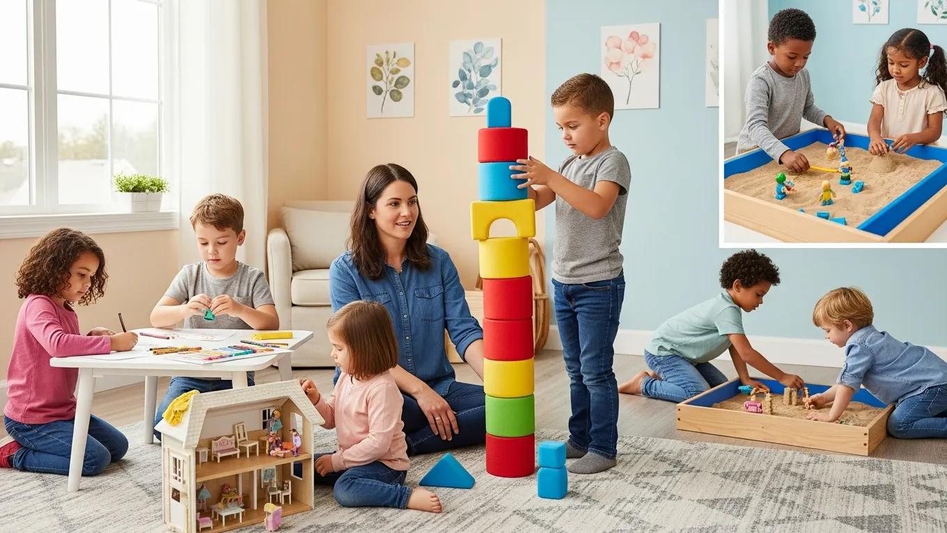 Children taking part in play-based therapy activities, showing play’s role in development