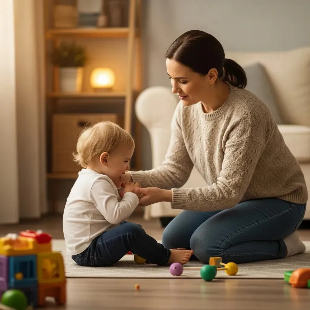 Toddler using a calming breathing exercise in a peaceful corner