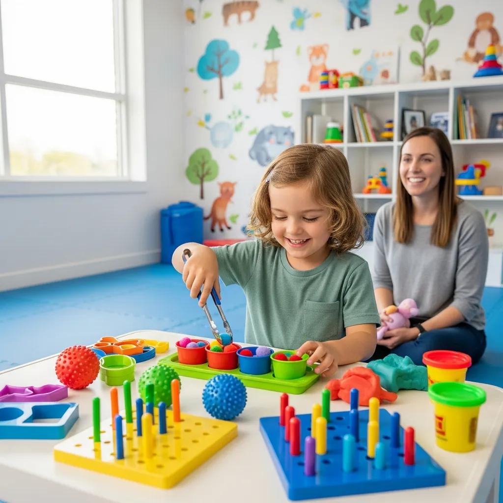 Child practicing a playful activity to build fine motor skills