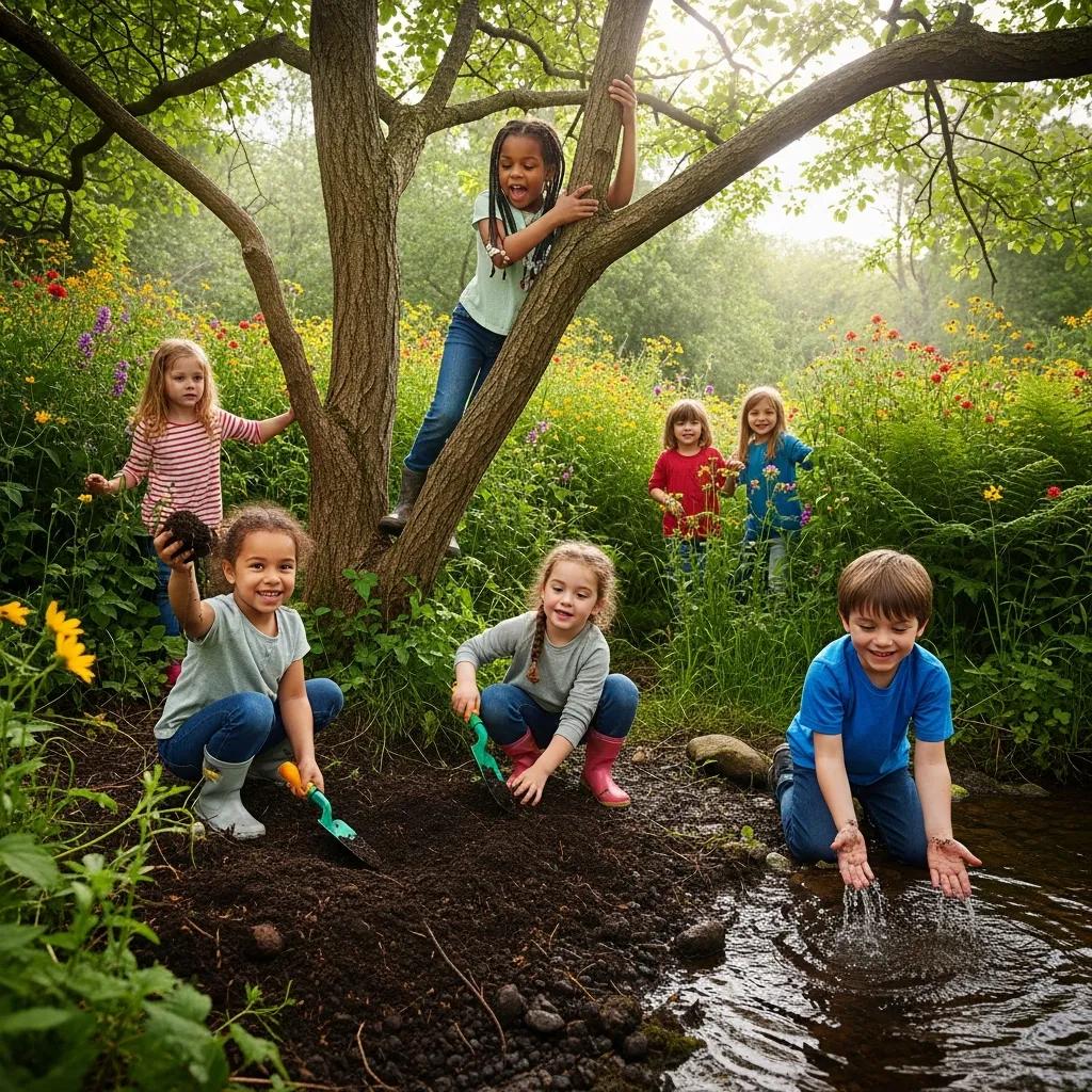Children engaging in outdoor play, exploring nature and enhancing their development