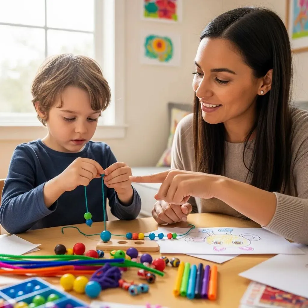 Parent and child working on a creative project, demonstrating home-based ways to support development