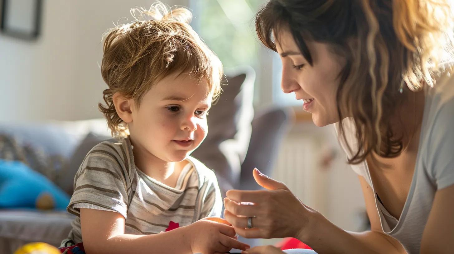 5-year-old peeling a sticker with parental help