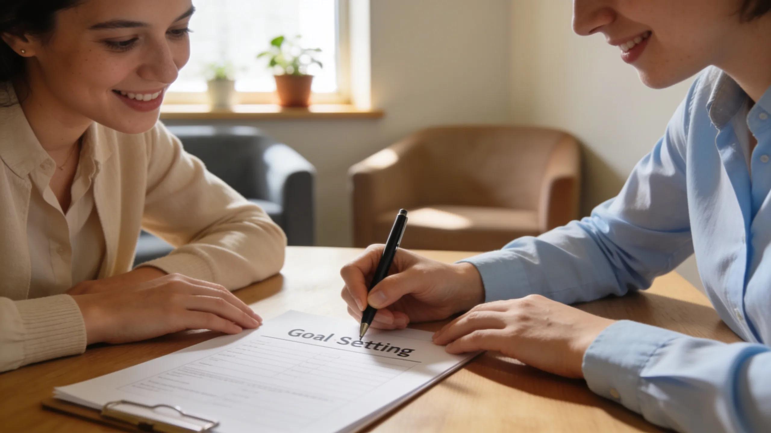 Therapist and parent working together to set clear, family-centered therapy goals
