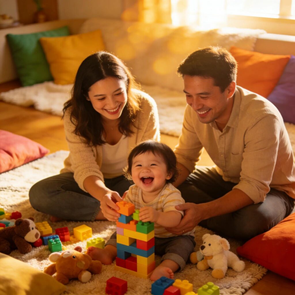 A family engaging in play, illustrating the DIR/Floortime approach for nurturing child development