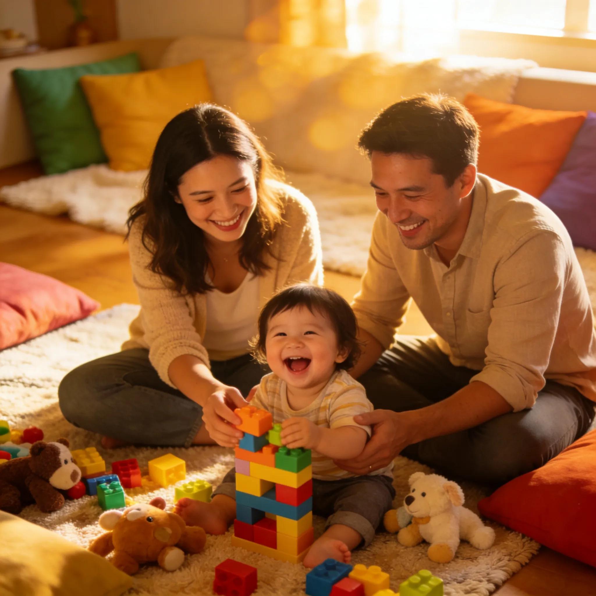 a7e9fde1-e5a3-444e-a8ba-1292f5746b0e.webp A family engaging in play, illustrating the DIR/Floortime approach for nurturing child development