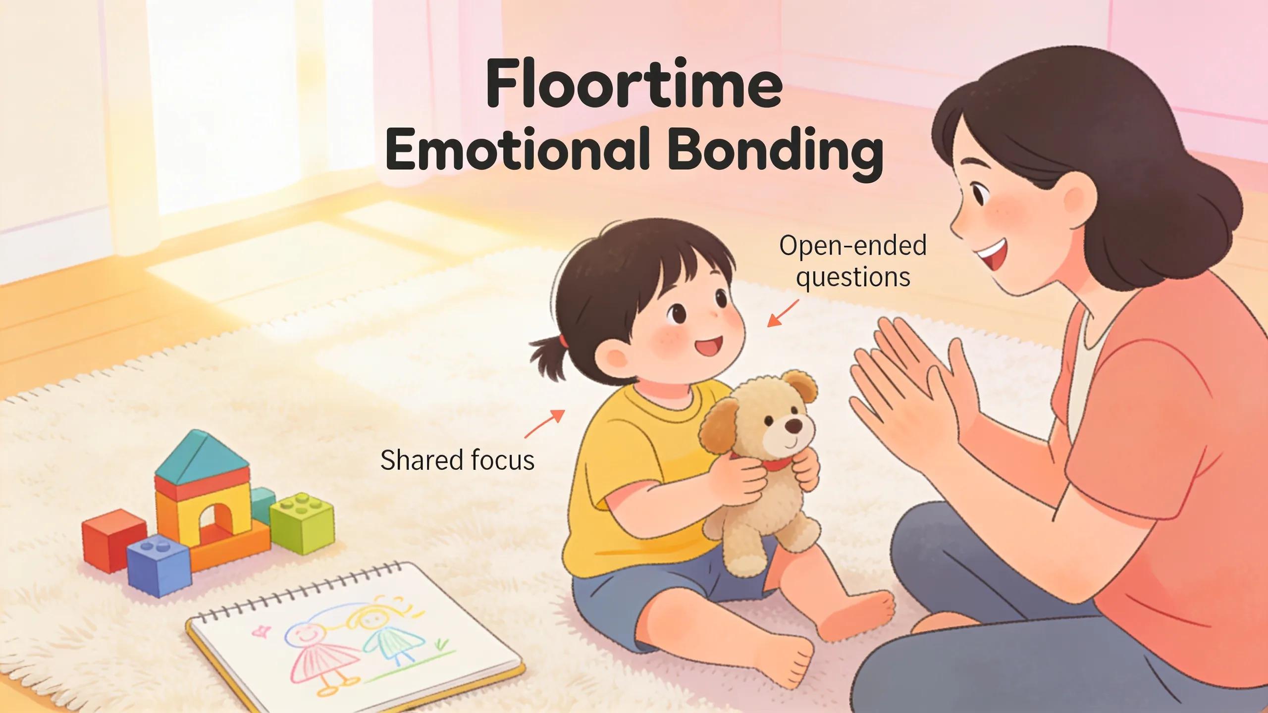 Parent and child in focused play to demonstrate practical Floortime techniques for emotional connection