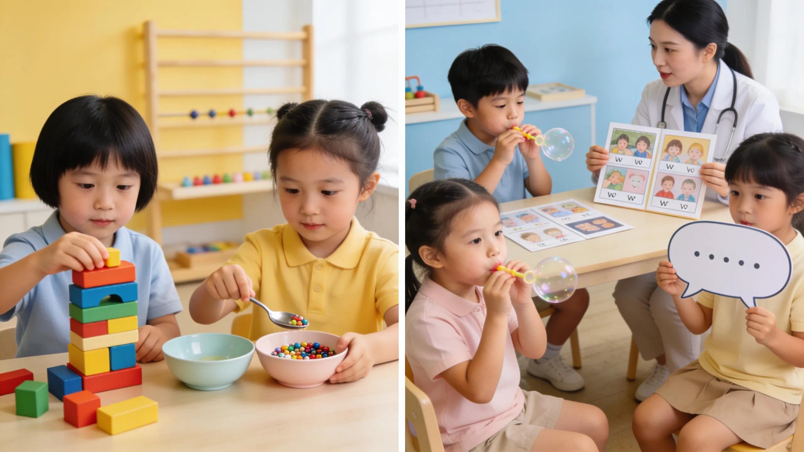 Children participating in occupational and speech therapy activities