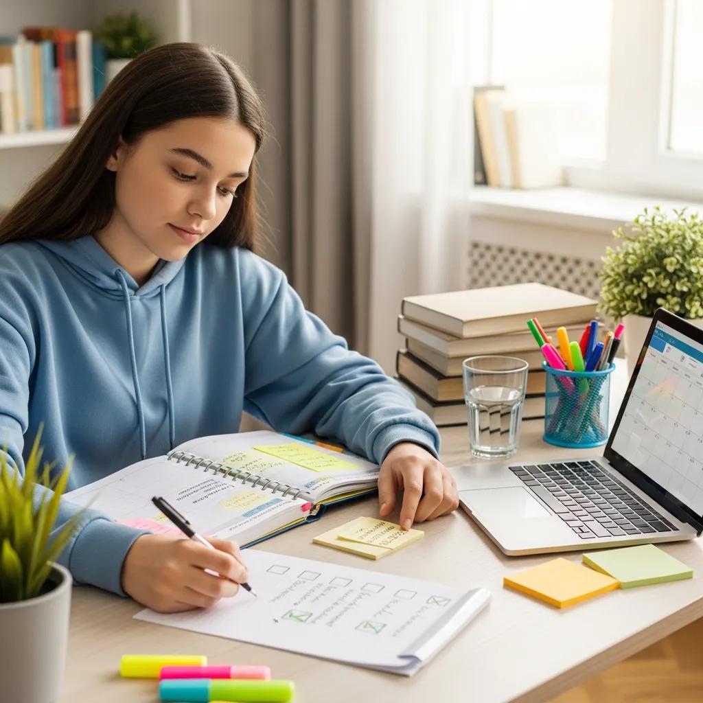 Teen using a planner to practice planning and organization
