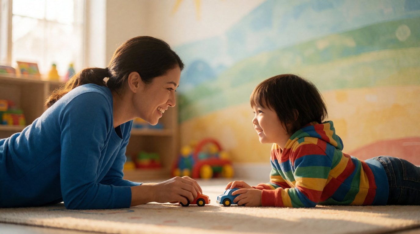 Therapist and child engaged in play-based therapy
